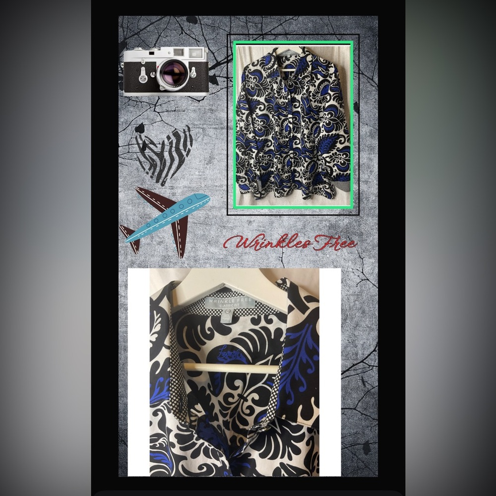 Foxcroft Black And Blue Patterned Button Down Shi… - image 3